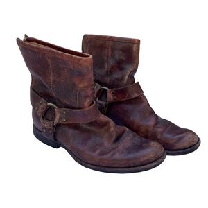 Frye Brown Leather Harness Moto Boots